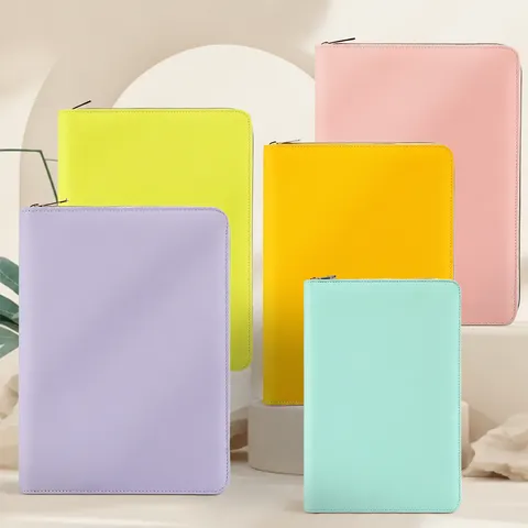 Macaron Loose Leaf Zipper Binder Notebook PU Leather Multifunctional Storage Business Journal Portable Diary Planner