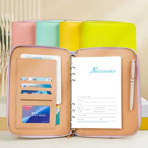 Macaron Loose Leaf Zipper Binder Notebook PU Leather Multifunctional Storage Business Journal Portable Diary Planner