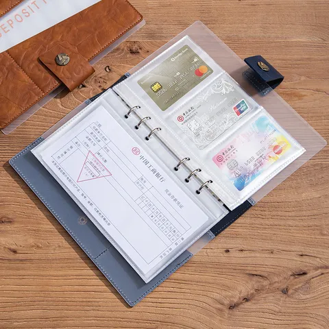 PU Leather Deposit Receipt Organizer Multipurpose Binder Ticket Bill Storage Book Business Office Loose Leaf Folder