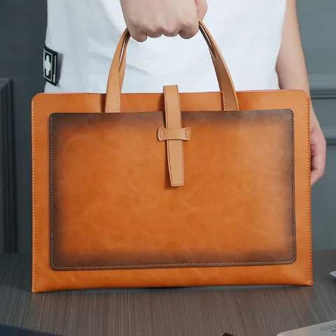 Large Capacity PU Leather Business Briefcase Waterproof Commuting Document Bag Portable Handheld File Bag For Office