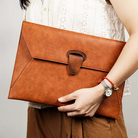 Business A4 PU Leather Document Bag Waterproof File Folder With Metal Buckle Closure For Office Contract Bill Storage