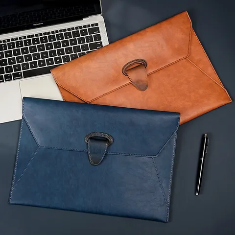 Business A4 PU Leather Document Bag Waterproof File Folder With Metal Buckle Closure For Office Contract Bill Storage