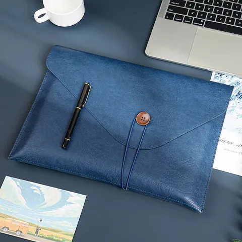Business Faux Leather Document Bag Waterproof Button File Folder Portable Receipt Storage Organizer