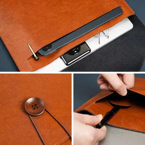 Business Faux Leather Document Bag Waterproof Button File Folder Portable Receipt Storage Organizer