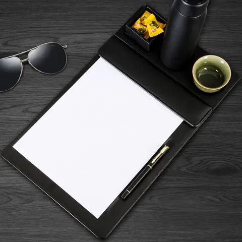 Business Conference Folder PU Leather Writing Pad Contract Signing Board Clip With Pen Slot Office Desk Organizer