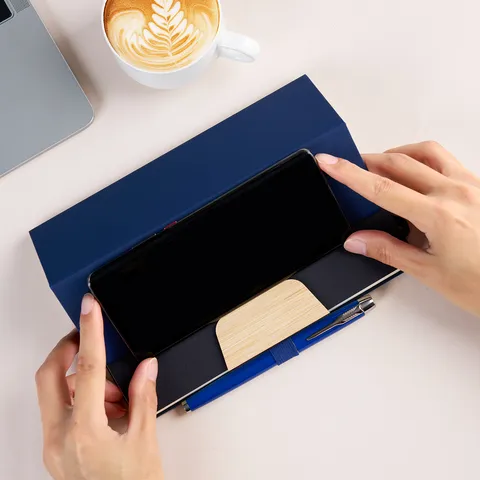 Business Notebook Journal PU Leather Hardcover Diary with Phone Holder Stand Minimalist Office Stationery