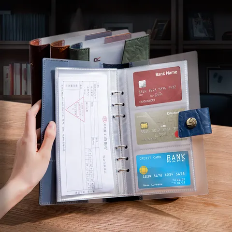 PU Leather Deposit Receipt Organizer Multipurpose Binder Ticket Bill Storage Book Business Office Loose Leaf Folder