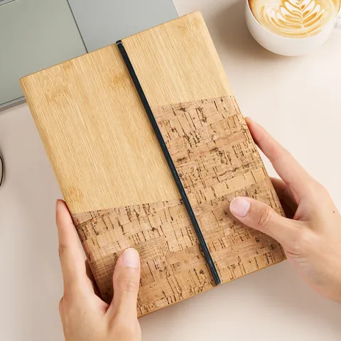Business Notebook Three Fold Wood Grain Patchwork Faux Leather Journal Hardcover Office School Writing Book