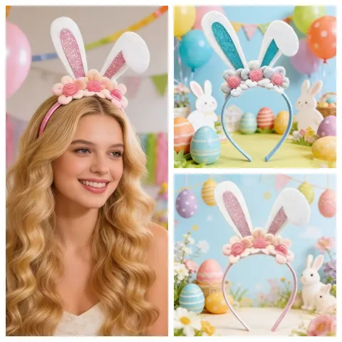 Diadema De Orejas De Conejo De Pascua Lindo Flor Aro De Cabello De Conejo Accesorios Para El Cabello De Fiesta Festiva Para Mujeres Y Niñas