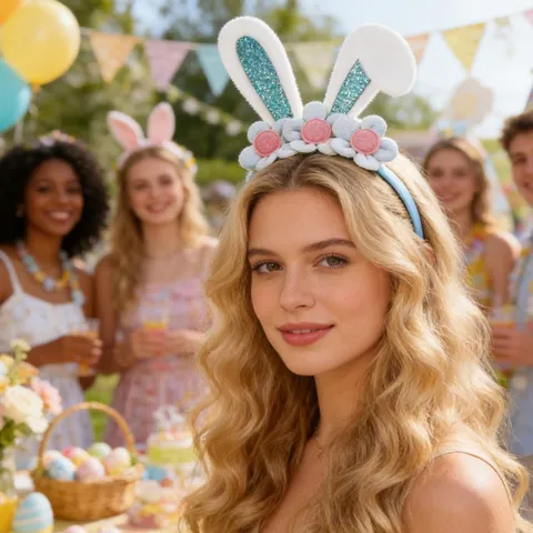 Diadema De Orejas De Conejo De Pascua Lindo Flor Aro De Cabello De Conejo Accesorios Para El Cabello De Fiesta Festiva Para Mujeres Y Niñas