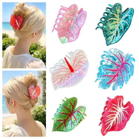 PVC Simulation Leaf Hair Claw Aesthetic Plant Shark Clip Sweet Hair Accessories For Women Daily Styling