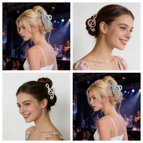 Pinza de Pelo con Nota Musical Creativa Pinza de Tiburón de Resina Grande Accesorios de Pelo Lindos y Dulces Para Mujeres Niñas Diario Festival de Música