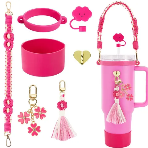 Becher Zubehör Set Geflochtener Gurt Silikon Stiefel Wolke Strohhalm Abdeckung Klee Schlüsselanhänger Tasse Charme Für Den Täglichen Gebrauch