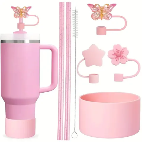 Large Capacity Tumbler Cup Accessories Set Reusable Straw Covers Silicone Bottom Boot Straws Cleaning Brush Parts
