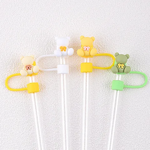 Reusable Silicone Bear Straw Plug Dust Proof Cap Cute Straw Cover Accessories For Tumbler Cup Drinkware
