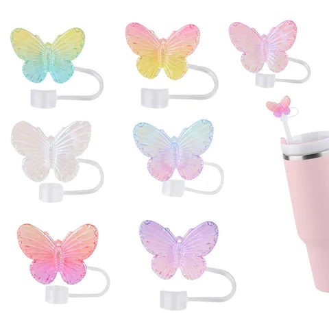 Copertura per Cannucce a Farfalla Sfumata Colorata Creativa in Silicone Tappo Antipolvere per Accessori di Tazze