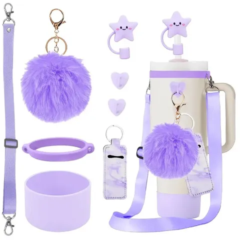 Accessoire de Bouteille d'Eau en Silicone Sangle Pochette Couvercle de Paille Boule en Peluche Botte Décoration de Tasse Universelle