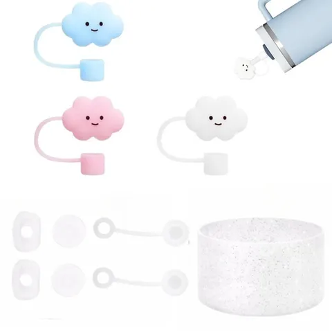 Accessoires de Tasse en Silicone Nuage et Fleur Couches de Paille Bouchon Anti-Fuite Ensemble pour Tasses d'Eau de Grande Capacité
