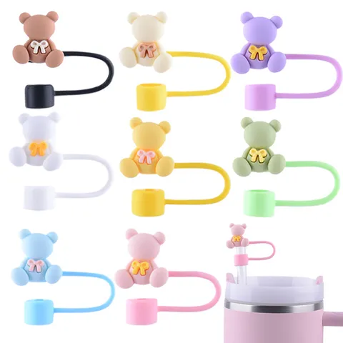 Reusable Silicone Bear Straw Plug Dust Proof Cap Cute Straw Cover Accessories For Tumbler Cup Drinkware