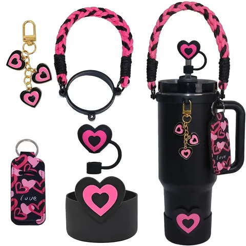 Coquette Herz Becher Zubehör Gewebter Griff Silikon Bodenabdeckung Strohhalm Topper Lippenbalsam Beutel Dekor