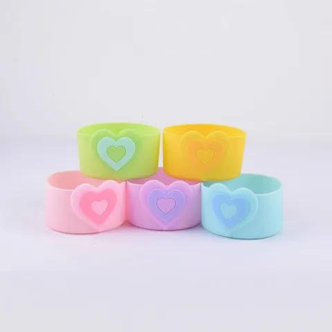 Silicone Straw Cover And Cup Sleeve Set Cute Heart Dust Proof Cap Protective Bottom Boot For Tumbler