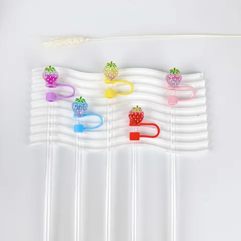 Creative Strawberry Straw Cover 10mm Caliber PVC Dustproof Reusable Straw Cap Drinkware Cup Accessories