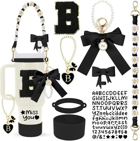 Tumbler Cup Accessories Silicone Sleeve Handle Strap Letter Chain Bow Cup Ring Decorative Charm Collection