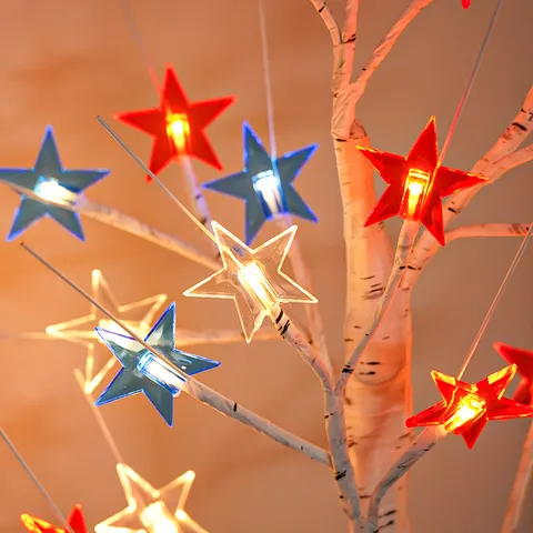 LED Birke Baum Licht Pentagramm Stern Dekorative Lampe Warmes Licht Unabhängigkeitstag Party Zuhause Schlafzimmer Inneneinrichtung