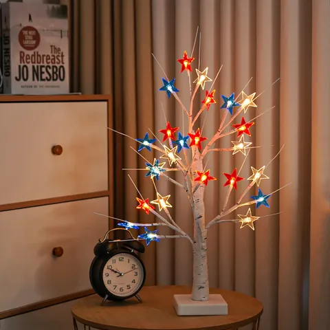 LED Birke Baum Licht Pentagramm Stern Dekorative Lampe Warmes Licht Unabhängigkeitstag Party Zuhause Schlafzimmer Inneneinrichtung