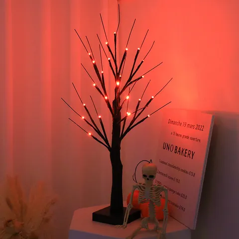LED Halloween Birke Baum Licht Lila Und Orange Dekorative Licht Batteriebetriebene Baum Lampe Für Zimmer Feiertag Party Dekor