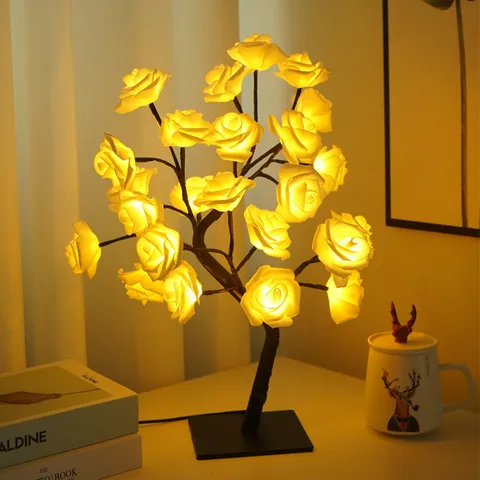 Lampe Arbre à Roses Artificielle Veilleuse Branches LED USB Romantique Maison Chambre Décoration Fête de la Saint-Valentin
