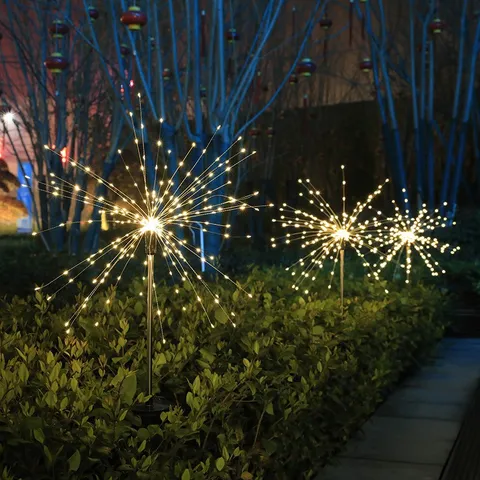 Luces Solares de Estaca para Jardín Impermeables Para Exteriores Luces de Fuegos Artificiales Con 8 Modos LED Iluminación Paisajística