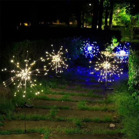 Luces Solares de Estaca para Jardín Impermeables Para Exteriores Luces de Fuegos Artificiales Con 8 Modos LED Iluminación Paisajística