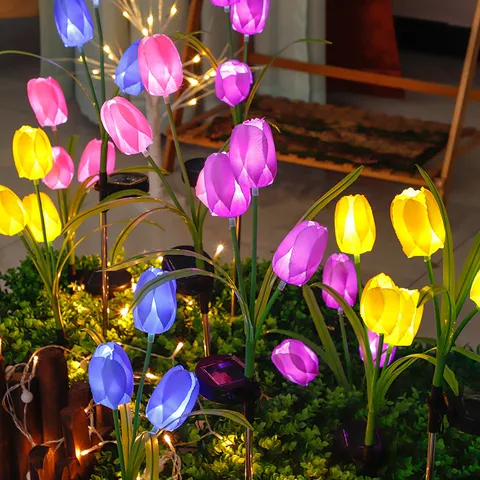 Solar Outdoor Tulpen Gartenleuchten Wasserdichte Landschaftsbeleuchtung LED Blumen Steckerleuchten Für Hof Rasen Weg Terrasse Dekor