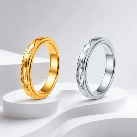 Minimalist Stainless Steel Rotating Ring For Women Men Wheat Ear Leaf Carved Commuting Couple Band Ring Jewelry Gift