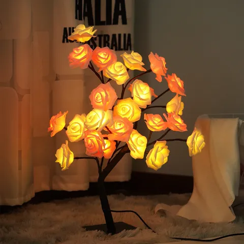 Lampe Arbre à Roses Artificielle Veilleuse Branches LED USB Romantique Maison Chambre Décoration Fête de la Saint-Valentin