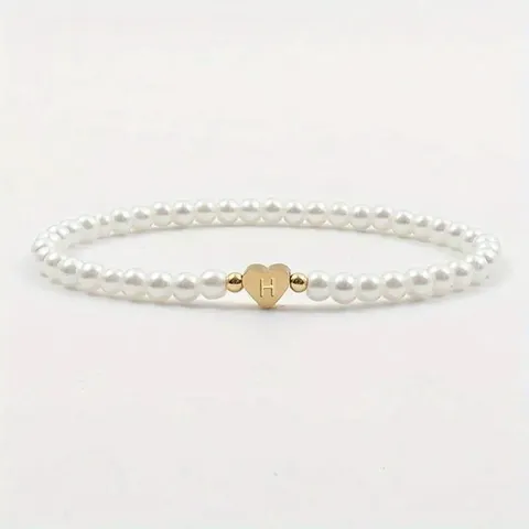 Fashion Heart Artificial Pearl Beaded Bracelet DIY Letter Charm Versatile Elegant Hand Jewelry For Women