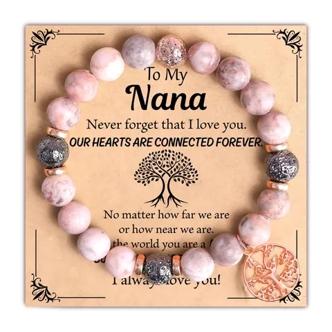 Bracciale di Perle in Pietra Naturale e Pietra di Luna Ciondolo Albero della Vita in Acciaio Inossidabile Regalo Festa della Mamma Gioiello