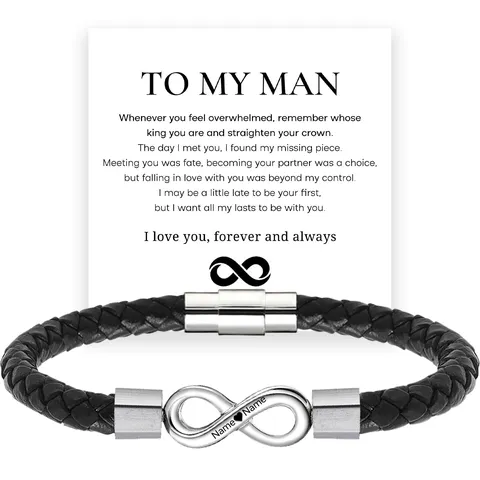 Men's Stainless Steel Braided Leather Bracelet Infinity 8-Shape Magnetic Clasp Bracelets Fashion Jewelry Finger Ring Gift