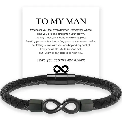 Men's Stainless Steel Braided Leather Bracelet Infinity 8-Shape Magnetic Clasp Bracelets Fashion Jewelry Finger Ring Gift