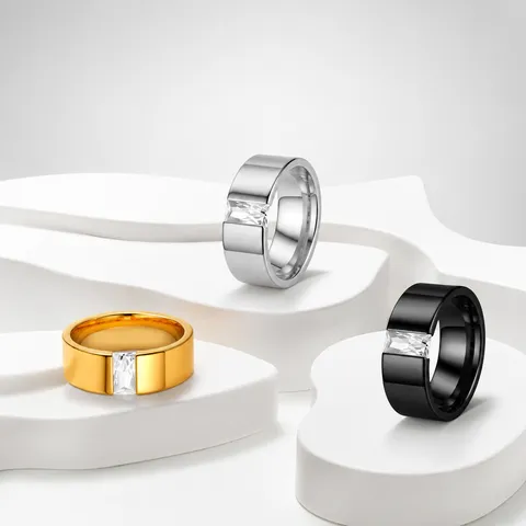Minimalistischer Edelstahl Breiter Bandring Für Herren Damen Quadratischer Strass Geometrischer Modischer Finger Schmuck Geschenk