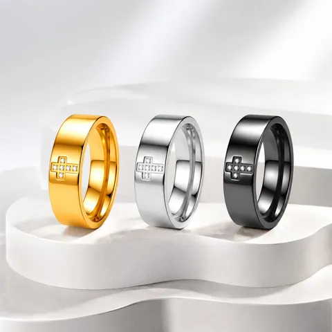 Minimalistischer Edelstahl Kreuz Strass Breiter Ring Mode Paar Fingerring Tägliche Party Schmuck Geschenk Für Männer Frauen