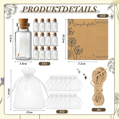 Mini Glass Bottle Dried Flower Memorial Gift Set With Condolence Card Glass Vials Organza Bag For Sympathy Remembrance