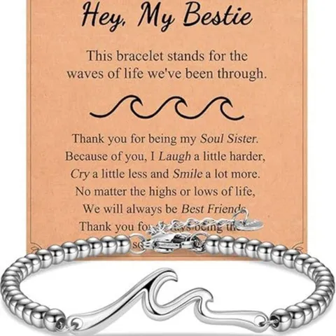 Stainless Steel Wave Bead Bracelet Adjustable Lobster Clasp Friendship Sister Beach Charm Jewelry Gift For Women