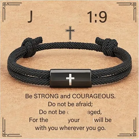 Handmade Woven Milan Rope Stainless Steel Cross Faith Bracelet Men Casual Religious Jewelry Gift