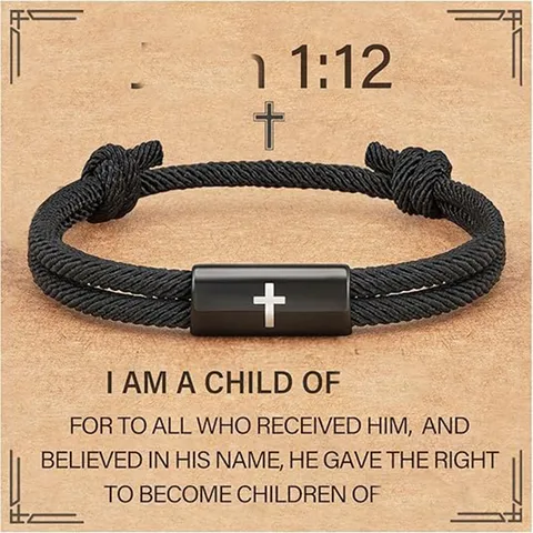 Handmade Woven Milan Rope Stainless Steel Cross Faith Bracelet Men Casual Religious Jewelry Gift
