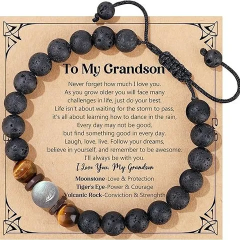 Herren Naturstein Perlenarmband Vulkanstein Tigerauge Mondstein Heilungsenergie Armband Vatertag Geschenk Schmuck