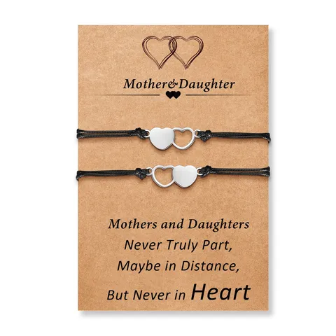 Stainless Steel Heart Mother Daughter Friendship String Bracelet Card Adjustable Heart Bracelet For Women Jewelry