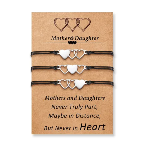 Stainless Steel Heart Mother Daughter Friendship String Bracelet Card Adjustable Heart Bracelet For Women Jewelry