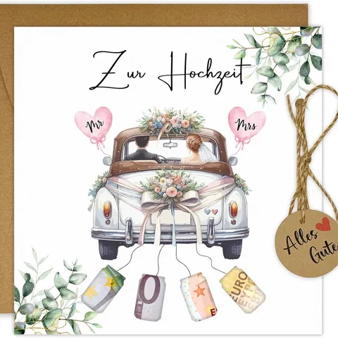 Folding Greeting Card With Envelope Hemp Rope Hanging Tag Money Holder Wedding Birthday Christmas Party Gift Card